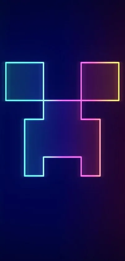 Neon geometric shapes on dark blue background, mobile wallpaper.