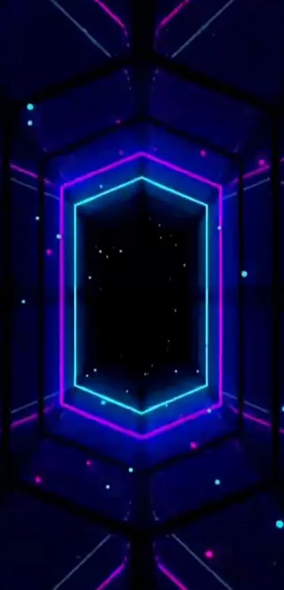 Neon geometric space wallpaper with vibrant blue and purple tones