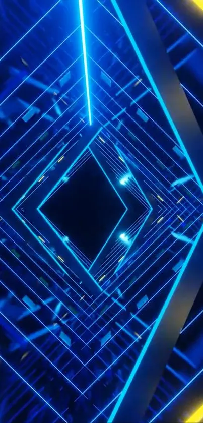 Neon blue geometric tunnel with glowing lines.