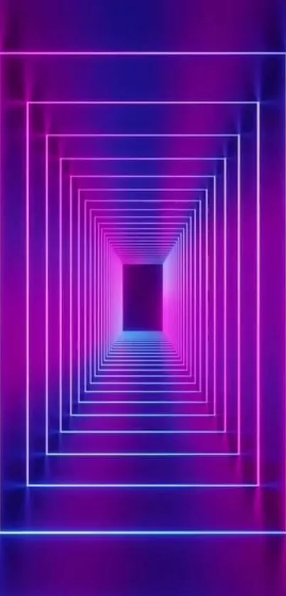 Futuristic neon geometric tunnel with vibrant colors.