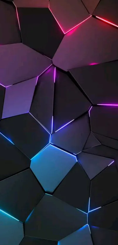 Neon geometric shapes wallpaper with vibrant colors and dark background.