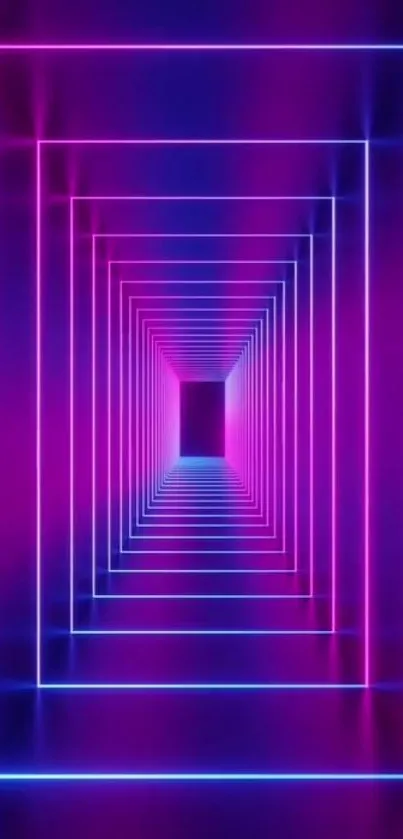 Vibrant neon geometric wallpaper with blue and pink tunnel pattern.