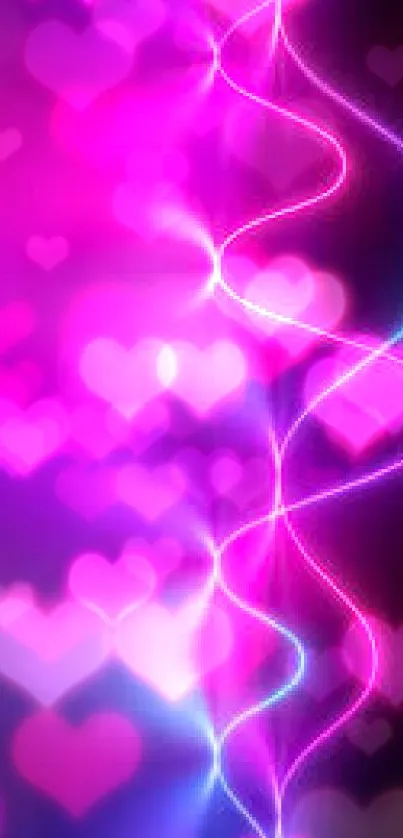 Colorful neon abstract wallpaper with pink and blue glowing effects.