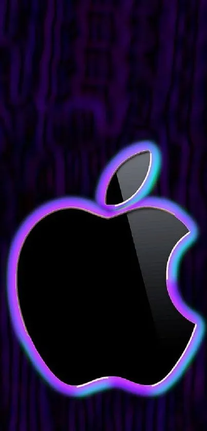 Apple logo with neon glow on purple background wallpaper.