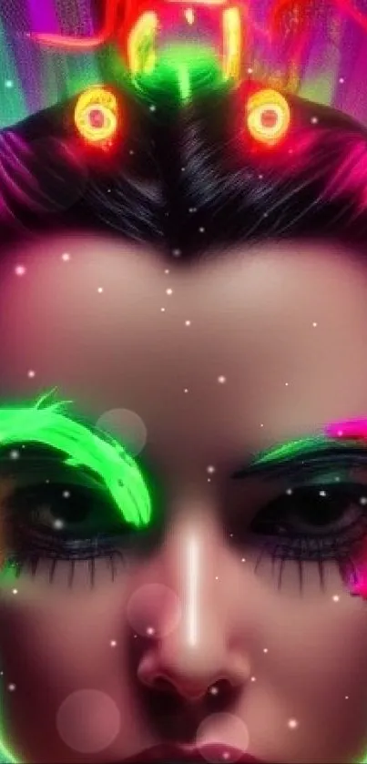 Neon art portrait with glowing makeup.