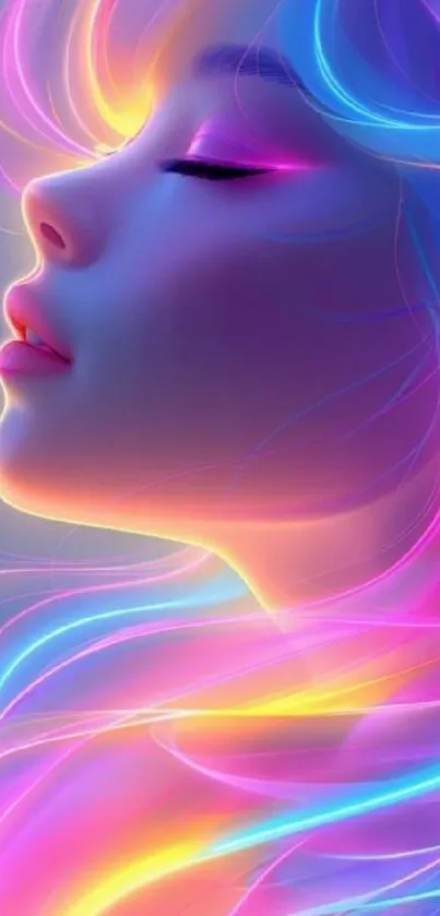 A vibrant neon digital art depicting a surreal dreamscape.