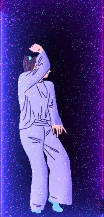 Stylized dancer in purple neon glow wallpaper.