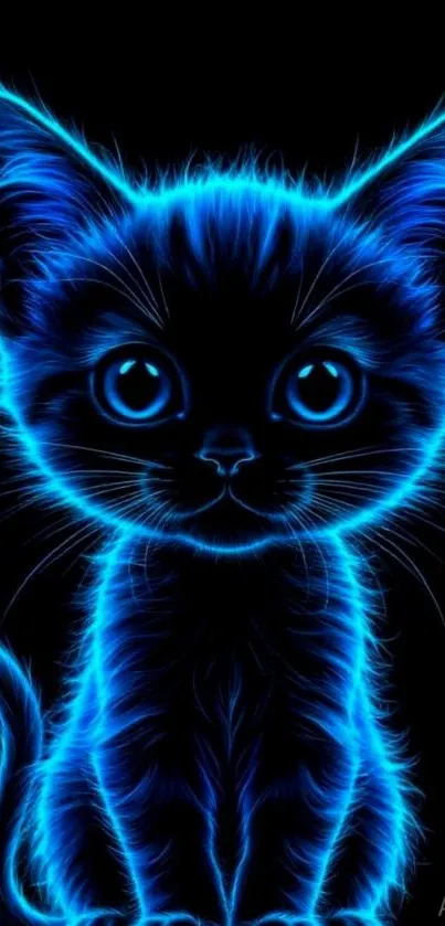 Neon glow kitten with black background.