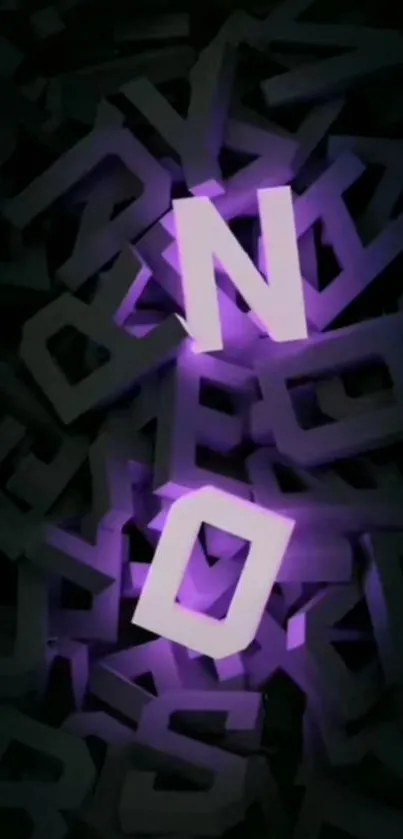 3D neon letters glowing in purple on dark background.