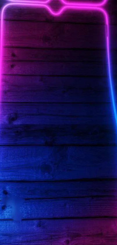 Neon pink and blue phone wallpaper with wood texture and futuristic design.