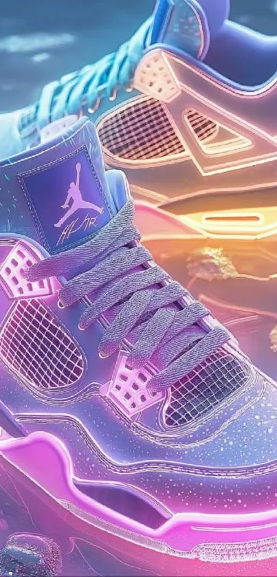 Neon glow sneakers depicted in vibrant colors.
