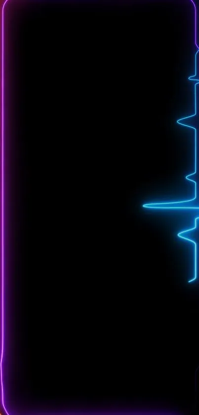 Neon glowing lines with heartbeat style on black background.