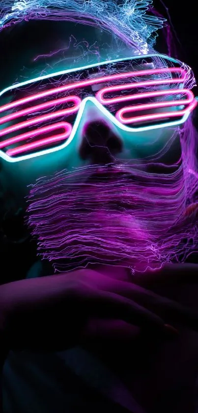 Neon glowing mask with sunglasses in vibrant colors.