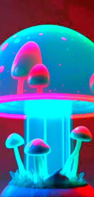 Neon glowing mushrooms with vibrant colors on a dark background.