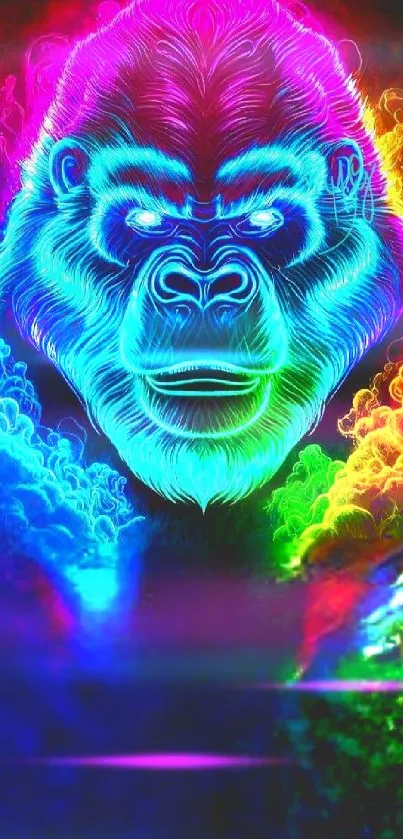 Vibrant neon gorilla art wallpaper with colorful hues.