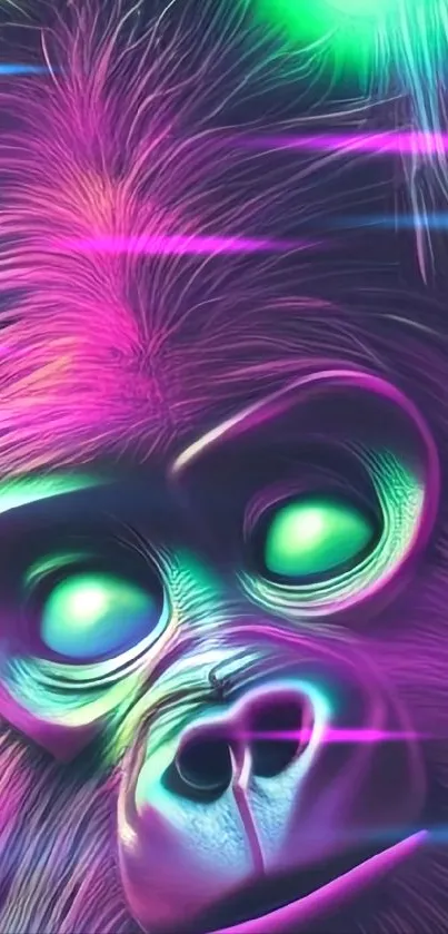 Neon gorilla digital art with vibrant colors and glowing features.