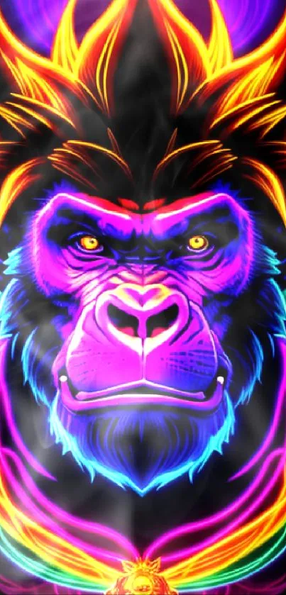 Neon gorilla artwork with vibrant colors for mobile wallpaper.