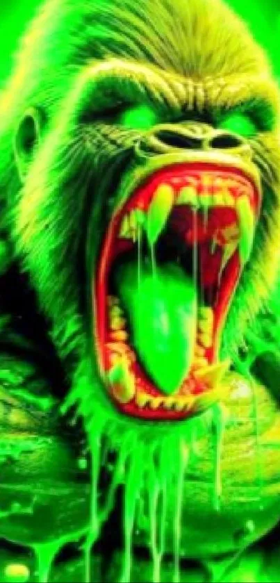 Neon green gorilla roaring in vibrant energy.