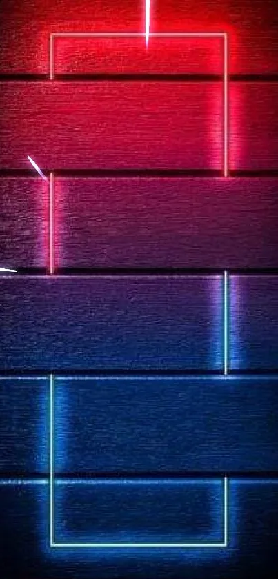Neon red and blue rectangles on dark background.