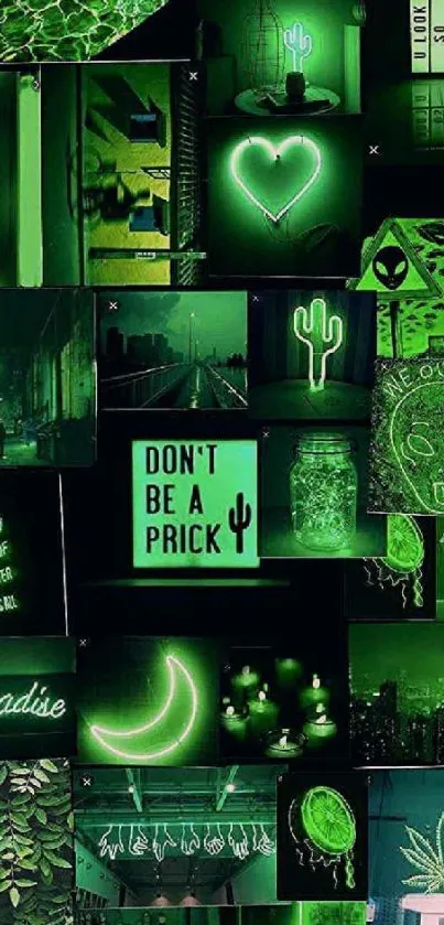 Collage of neon green designs as mobile wallpaper