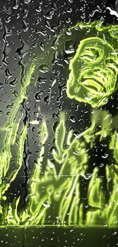 Neon green portrait with rain effect.