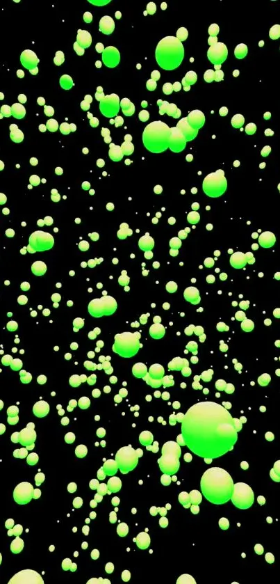 Neon green bubbles on black background wallpaper.