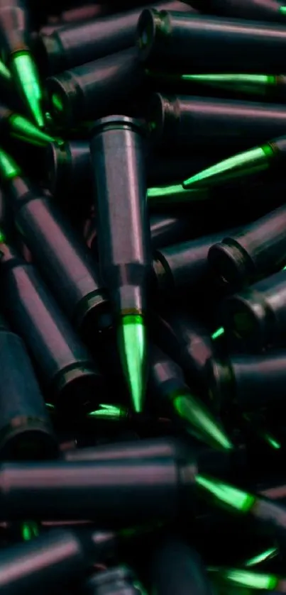 Neon green-tipped bullets against a dark background.