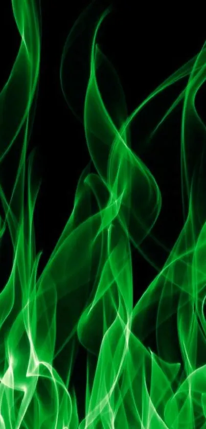 Neon green flames on black background wallpaper.