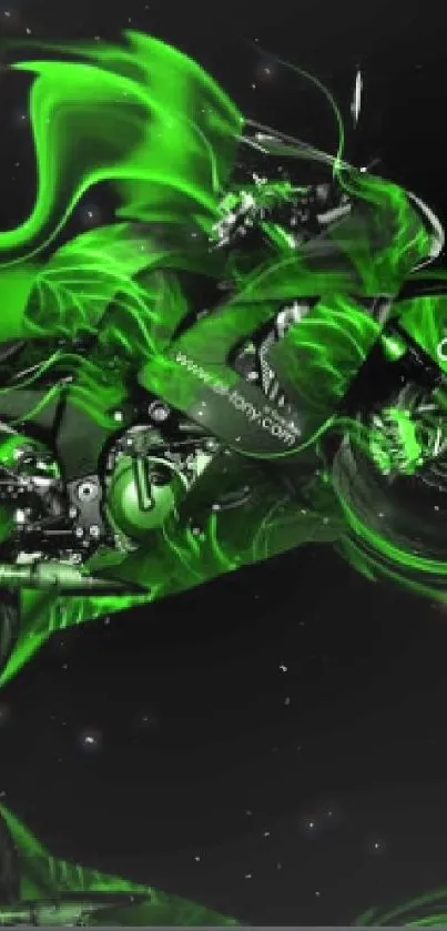 Neon green motorcycle with dynamic lines, creating a futuristic digital wallpaper.