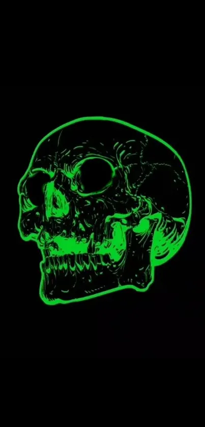 Neon green skull on black background, edgy style.