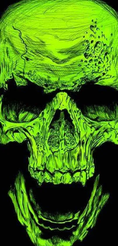 Neon green skull with dark background, perfect for an edgy phone wallpaper.