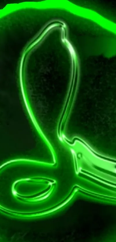 Neon green snake silhouette glowing on a dark background.