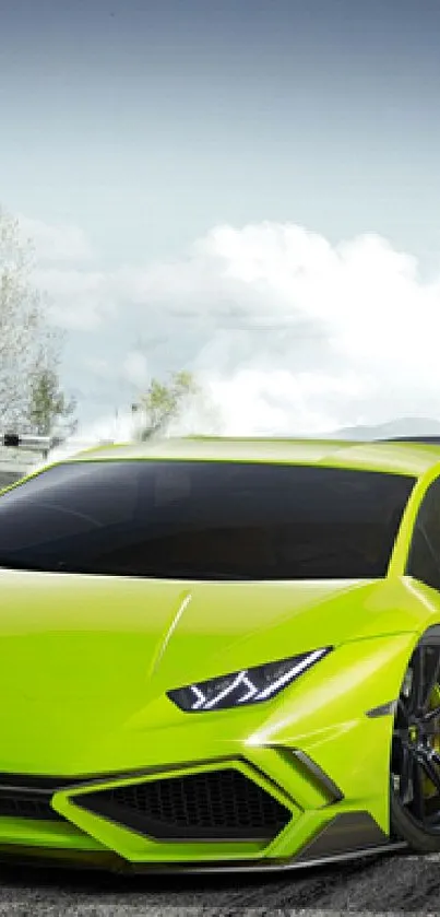 Neon green sports car on a curvy mountain road.