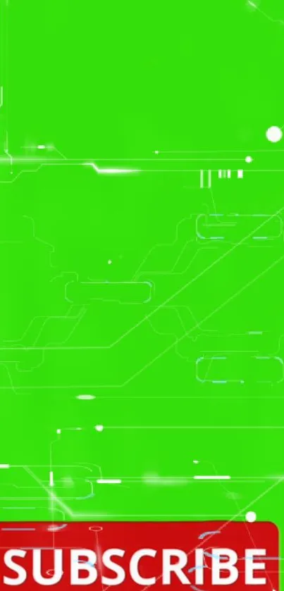 Futuristic neon green tech wallpaper with subscribe button.