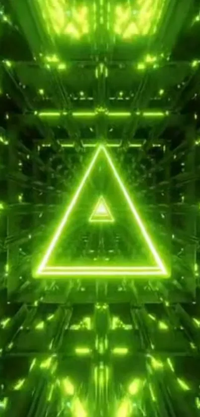 Neon green triangular geometric design wallpaper.