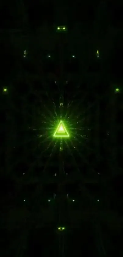 Neon green triangle pattern wallpaper with futuristic glow.