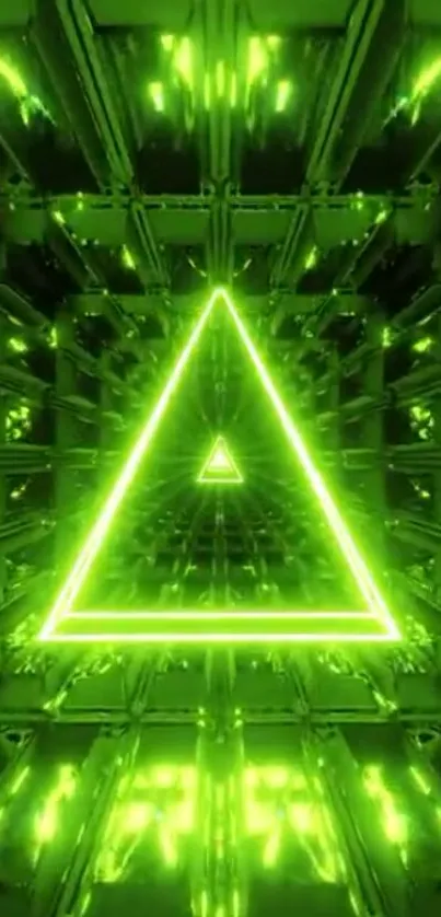 Neon green triangular tunnel wallpaper.