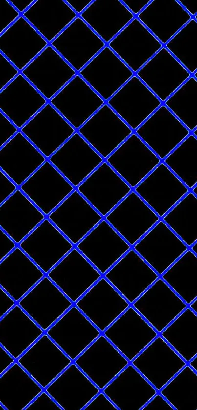 Neon blue grid pattern on black background wallpaper.