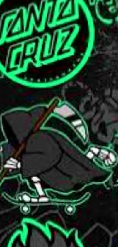 Neon Grim Reaper skateboarding art