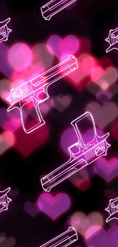 Neon magenta gun pattern on a black background wallpaper.