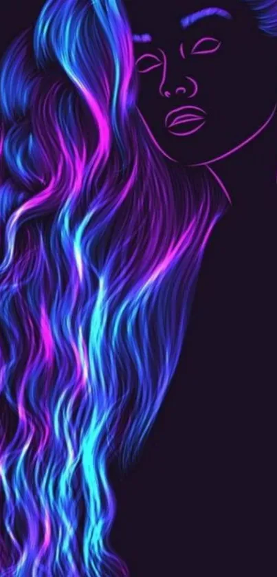 Neon art wallpaper of woman with flowing colorful hair.