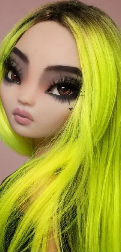 Stylish doll with neon yellow hair.