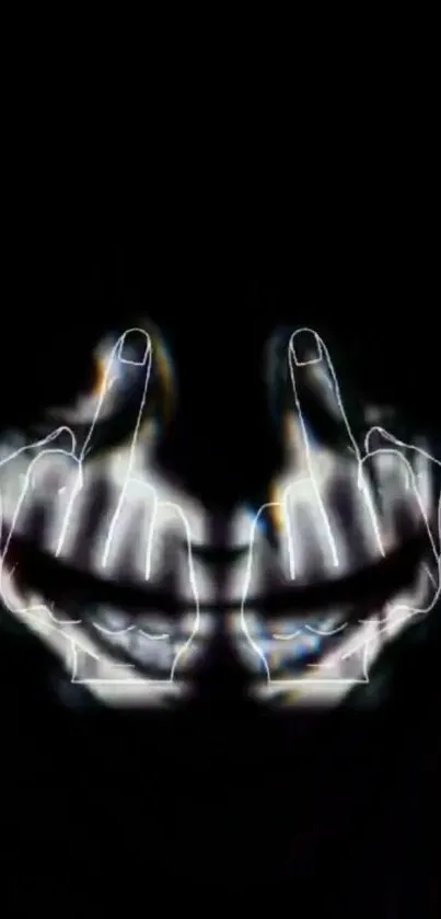 Neon hands gesture on dark background mobile wallpaper.