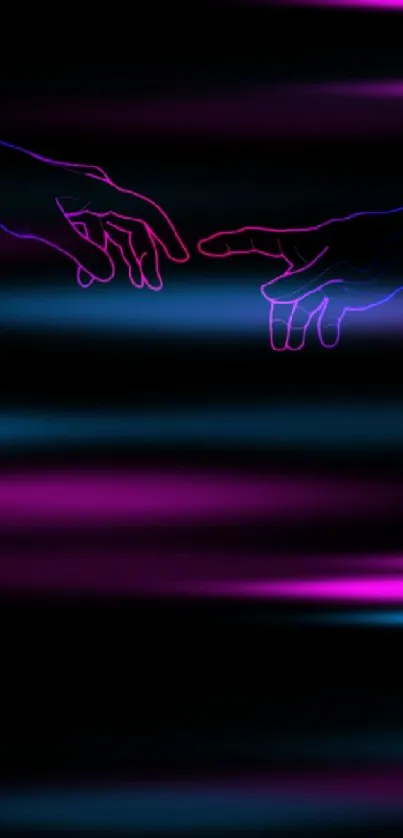 Neon outlined hands on black background wallpaper.