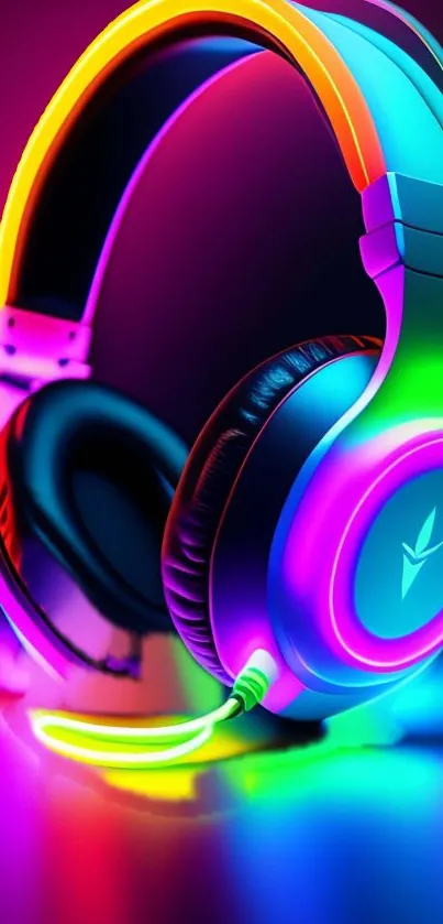 Vibrant neon headphones glowing with colorful lights.