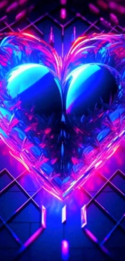 Neon heart with abstract design, vibrant colors, futuristic feel.