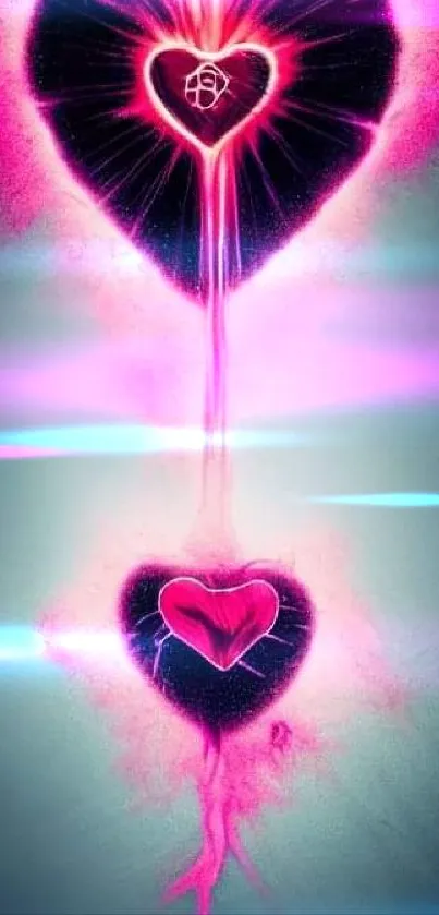 Glowing neon hearts on a stylish pink and black background.