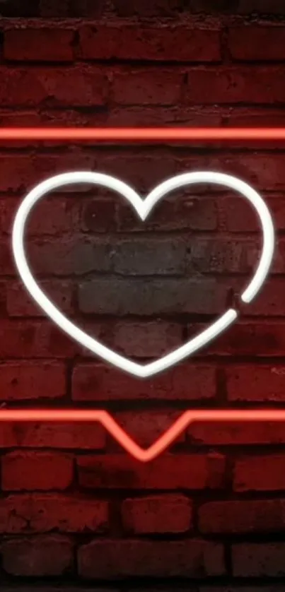 Neon heart with brick wall background.