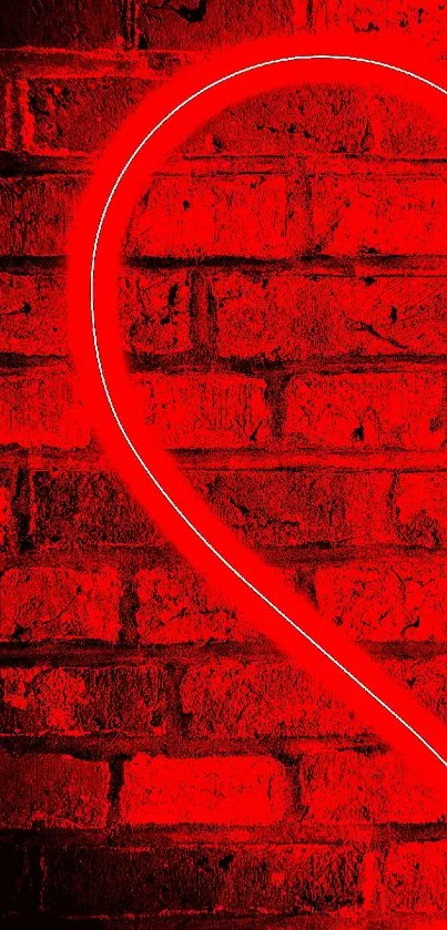 Red neon heart on brick wall mobile wallpaper.