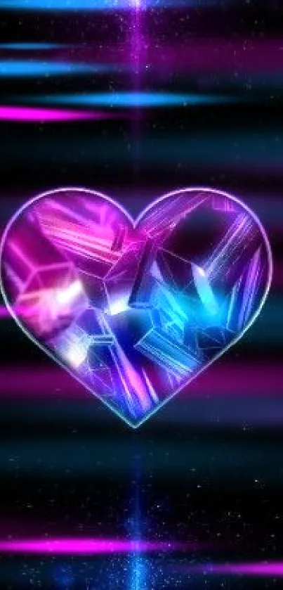 Colorful galaxy neon heart mobile wallpaper.